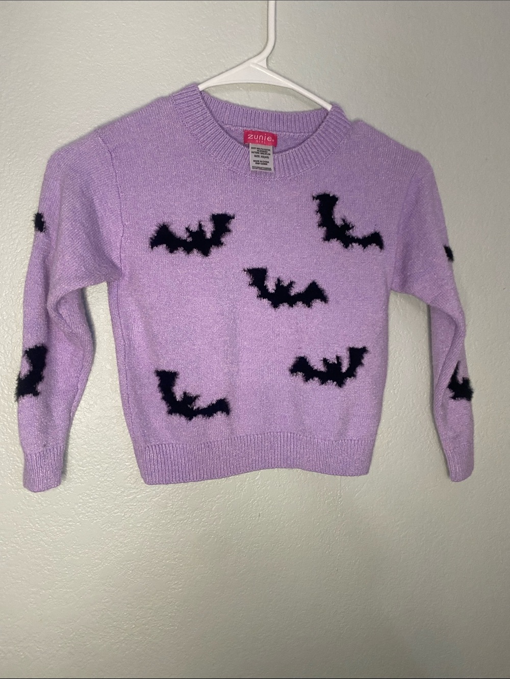Zunie Lavender Crewneck Sweater with Black Bat Motifs